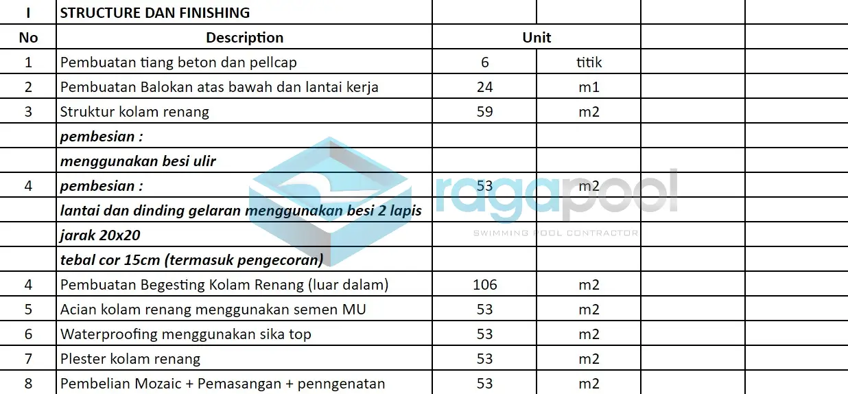 stuktur dan finishing kolam renang rooftop